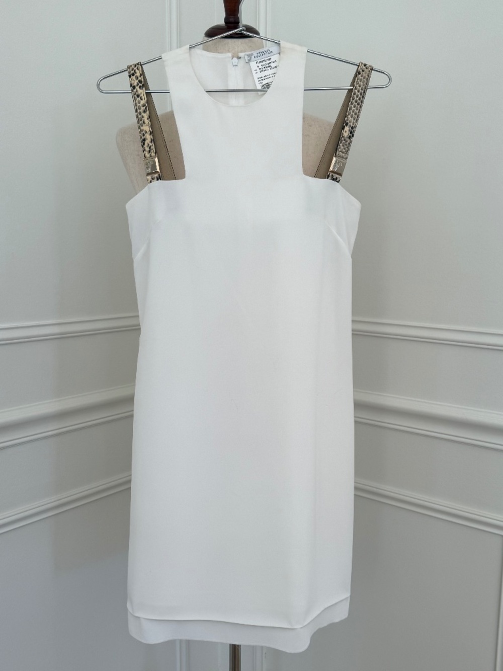 Versace Collection white shift dress with snake-print straps